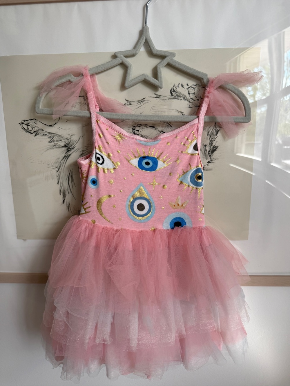 Posh Peanut Evil Eye  Pink Tulle Tutu Dress with Blue and Gold Eye Motifs